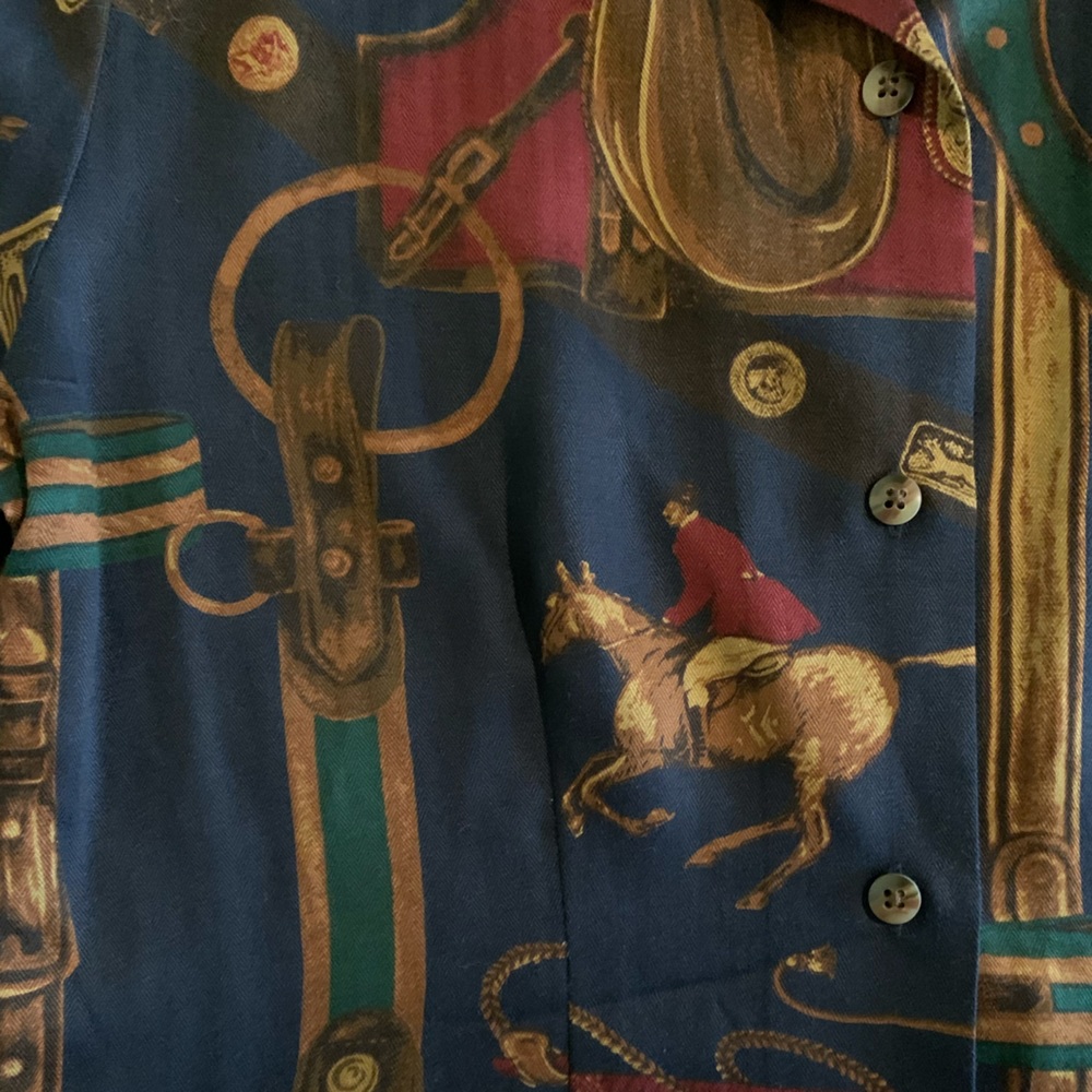 VTG Pendleton Size 8 Long Sleeve Equestrian Print Button Down Shirt - Picture 5 of 7